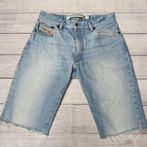 Diesel Industries Jean Shorts Jorts Mens 32 Light Blue Cut Off‎ Denim 12" Inseam